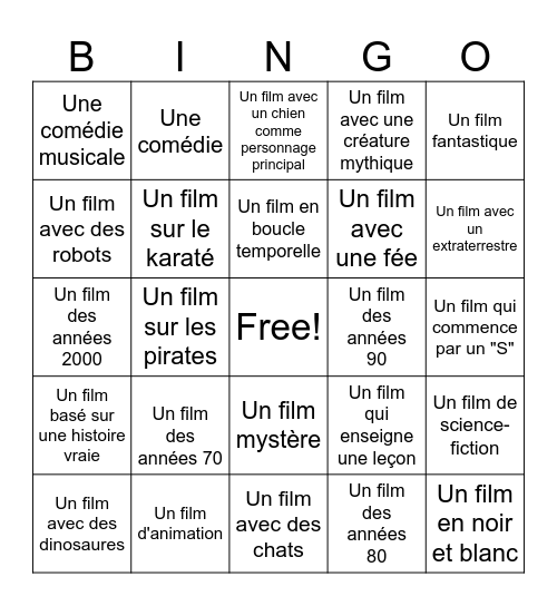 Cinéma Bingo Card