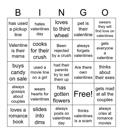 valentines day bingo Card