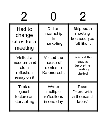 Never have I ever Honours Alliance Bingo Card