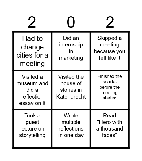 Never have I ever Honours Alliance Bingo Card