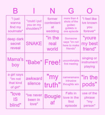 Love is Blind Bingo Card