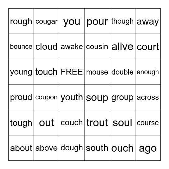 4 sounds of /ou/ and prefix /a/ Bingo Card