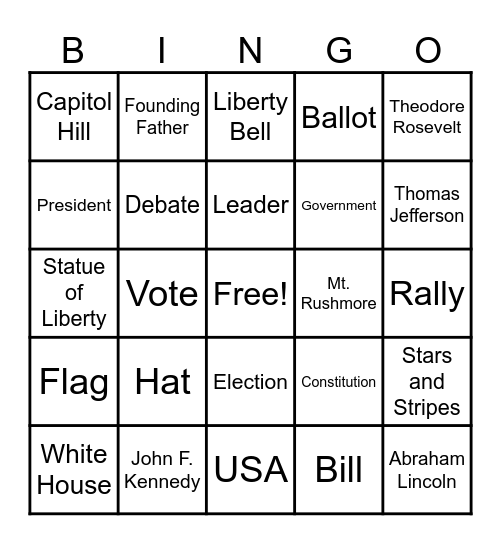 PresidentGos Day Bingo Card