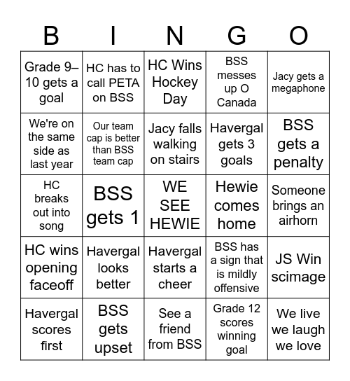 Hockey Day  Bingo Card