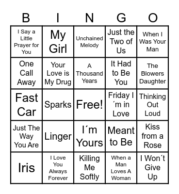 Saint Valentine´s Day Songs Bingo Card