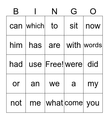 Sight Words Bingo! Bingo Card