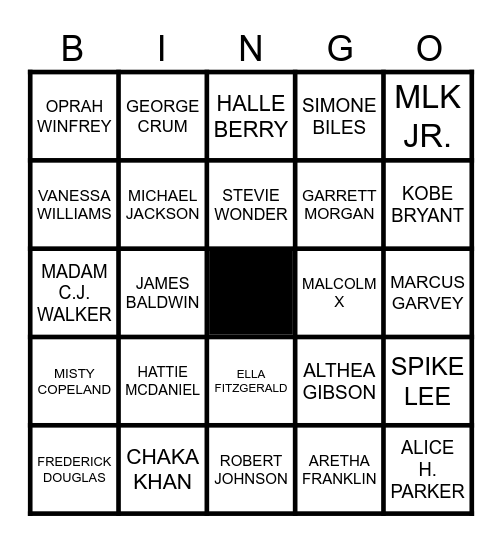 B H M Bingo Card