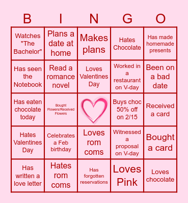 Valentines Bingo Card