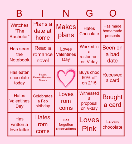 Valentines Bingo Card