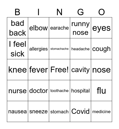 Health Bingo Card