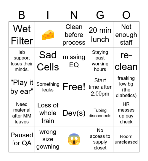 Production Bingo Card