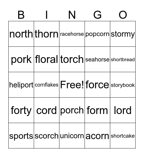 Words with /or/ Bingo Card