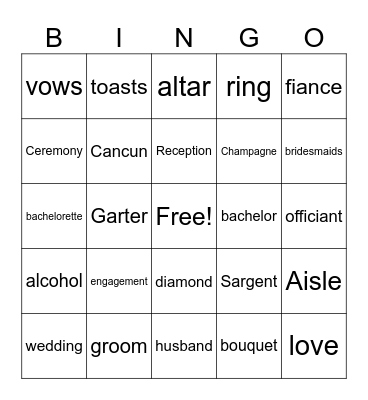 Sargent Wedding Bingo Card