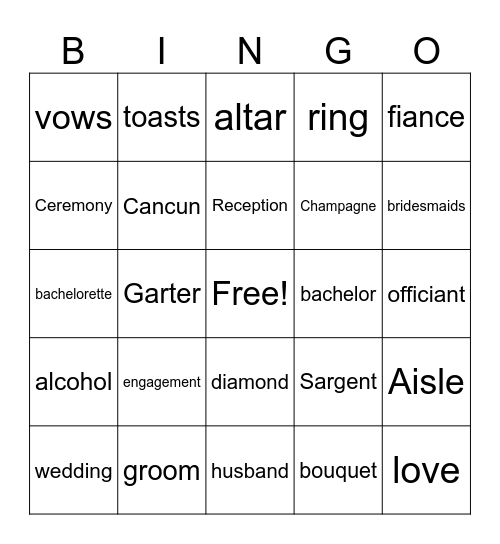 Sargent Wedding Bingo Card