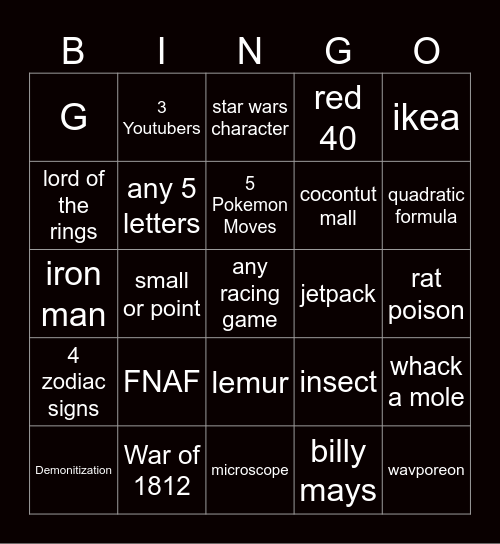 Untitled Bingo Card