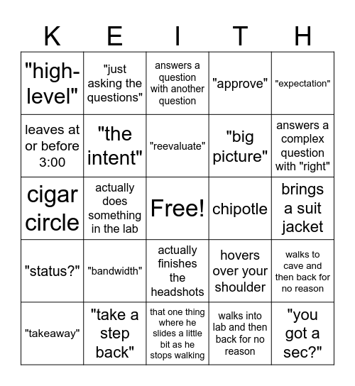 Keith Bingo Card