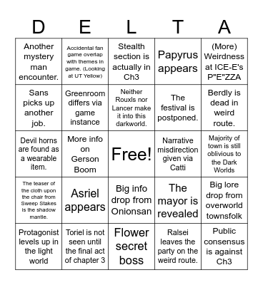 Deltarune Ch3 Bingo Card