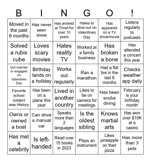 Core Services All Hands Bingo Card