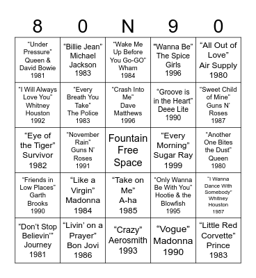 Fountain Music Bingo Challenge Bingo Card