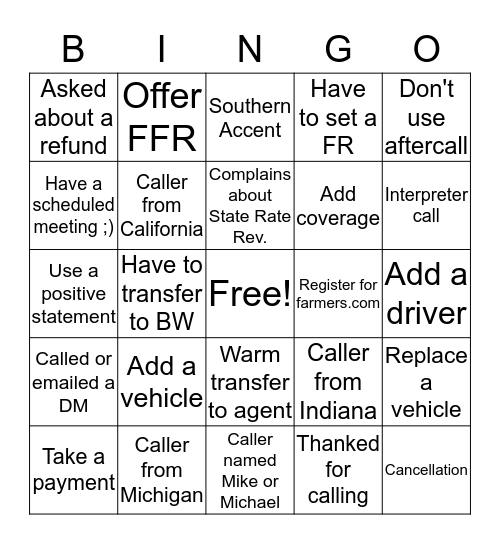 Funky Friday Bingo Card