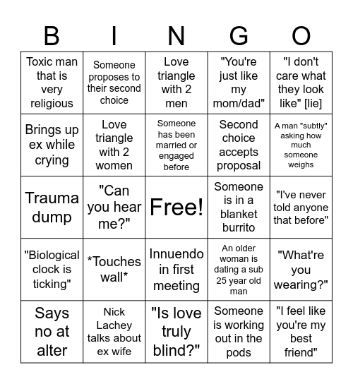 Love is Blind Bingo Card