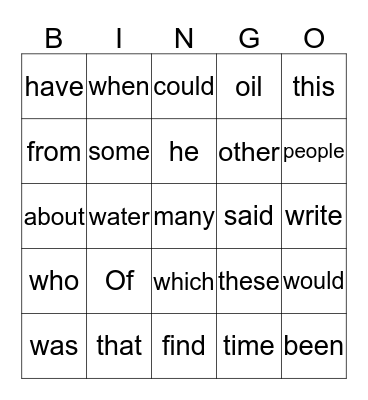 Sight words Bingo Card