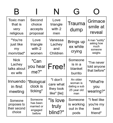 Love is Blind Bingo Card