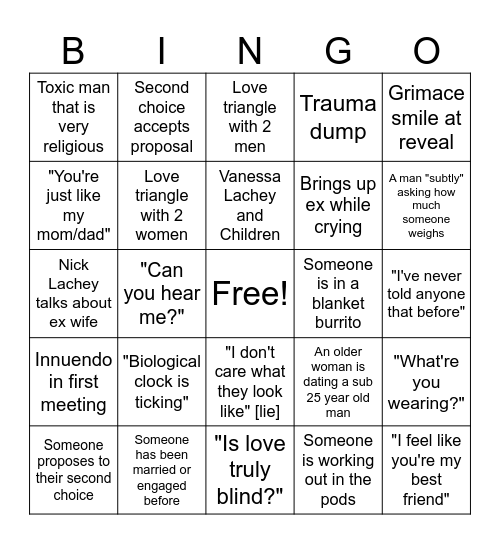 Love is Blind Bingo Card