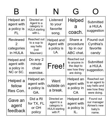 Res Con Bingo Card