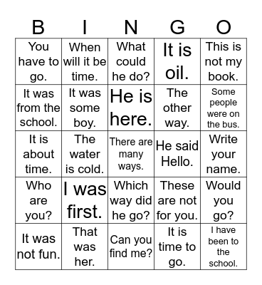 Sight words Bingo Card