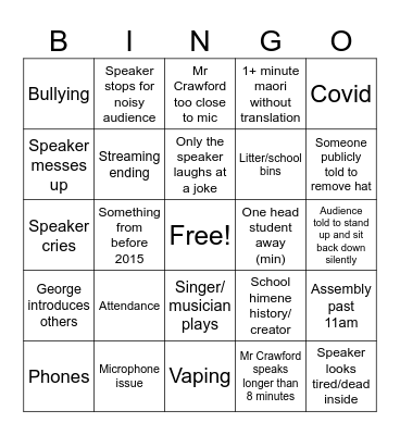 FFC Assembly Bingo Card