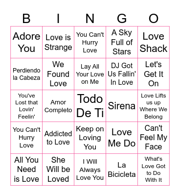 Valentine's Day Music Bingo Card
