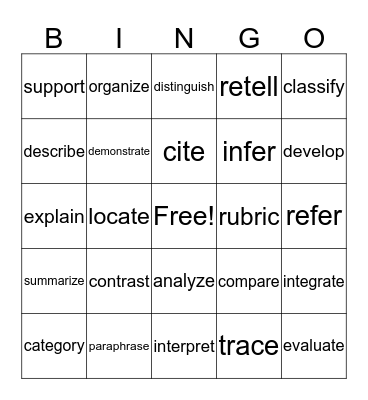 Academic Vocabulary Bingo Card