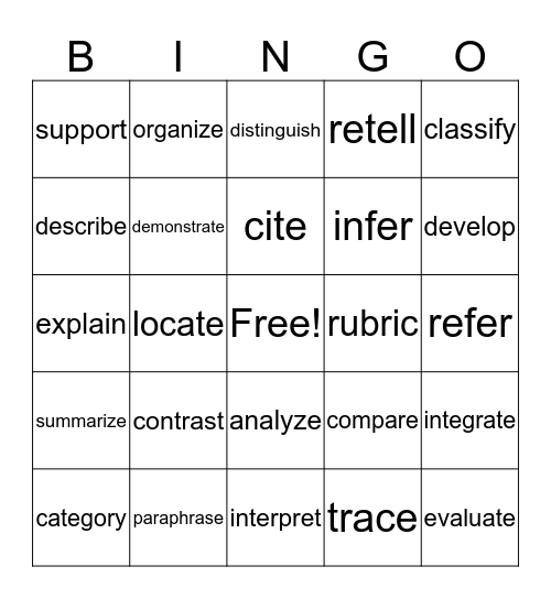Academic Vocabulary Bingo Card