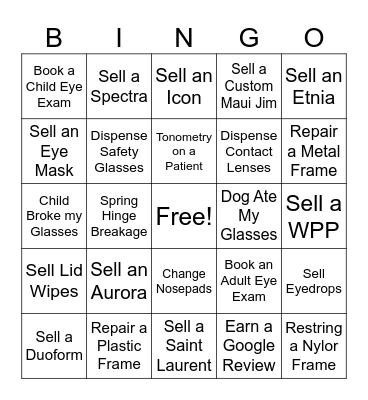 February Optiks Bingo Card