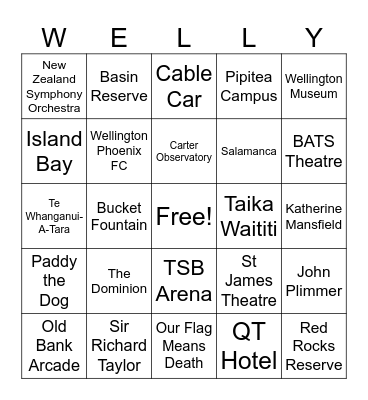 Wellington Bingo Card