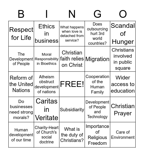 Caritas in Veritate (Charity and Truth) Bingo Card