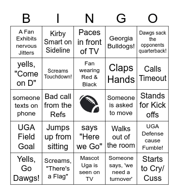 UGA  Football Bingo Card