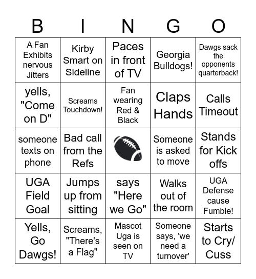 UGA  Football Bingo Card
