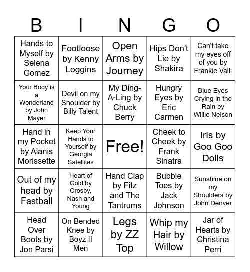 Feb Music Bingo Round 1 Bingo Card