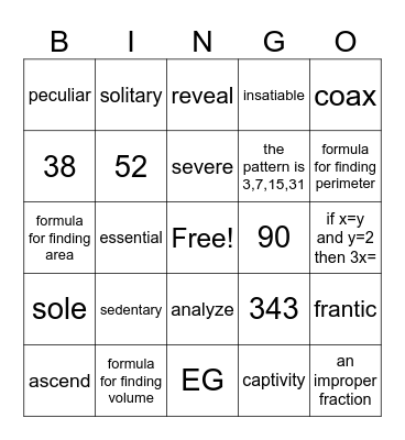 Max's Bingo Card