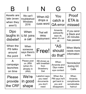 A Day in the Life of the Account Team Bingo Card