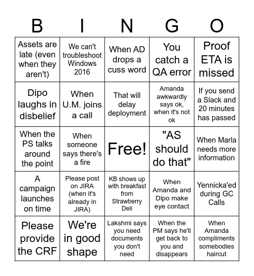 A Day in the Life of the Account Team Bingo Card