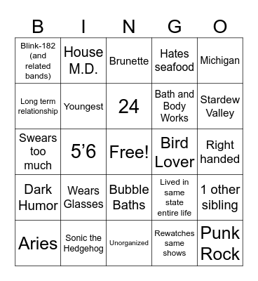 Emily Bingo Card