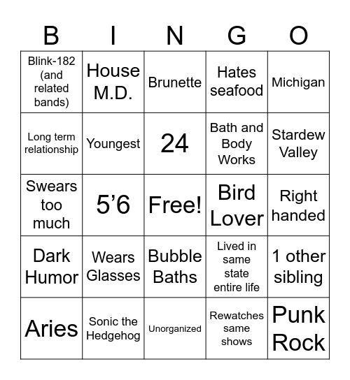 Emily Bingo Card