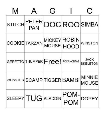 DISNEY BINGO Card