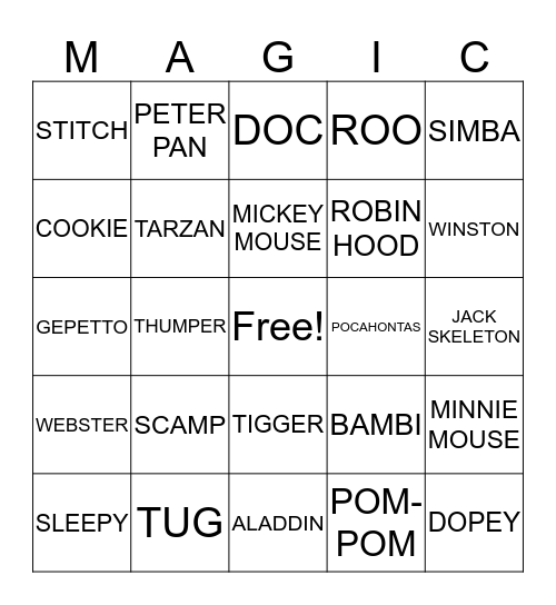 DISNEY BINGO Card