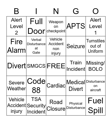 Communications Center Bingo Card