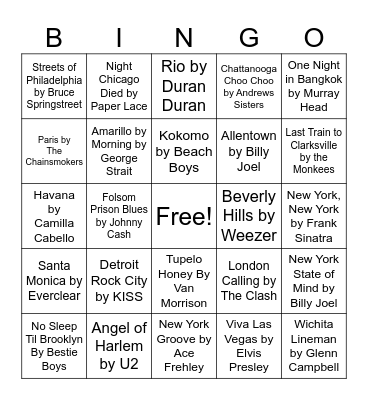 February Music Bingo Round 2-CIties Bingo Card