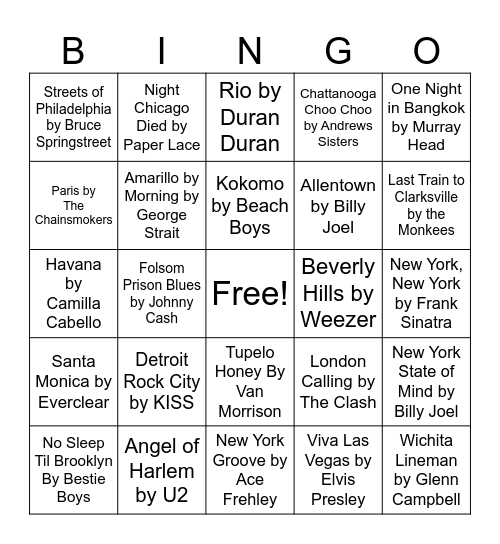 February Music Bingo Round 2-CIties Bingo Card